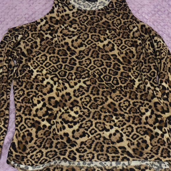 Girls Night Out Warm Felt Sexy Leopard Print Cheetah Long Sleeves thermal Top - Picture 4 of 16